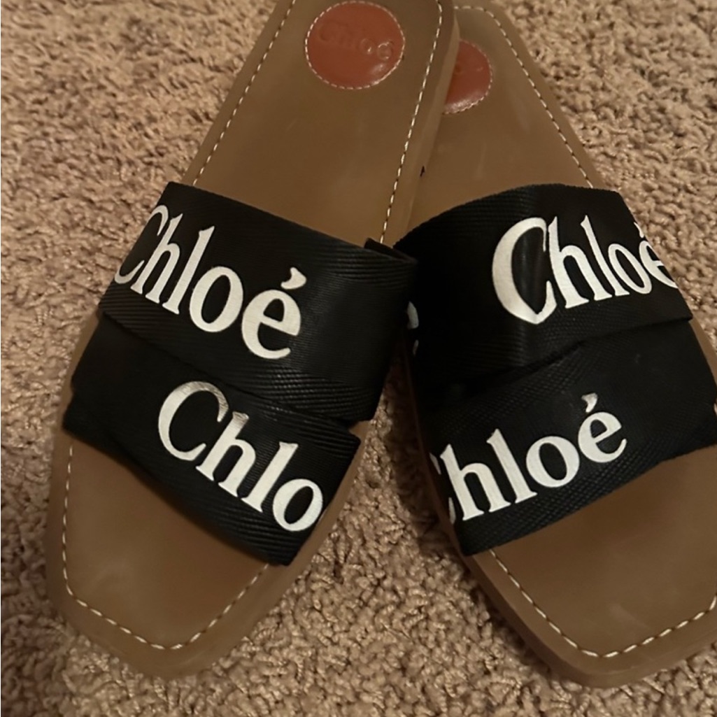 Chloe Black Slide Sandals With Logo Strap